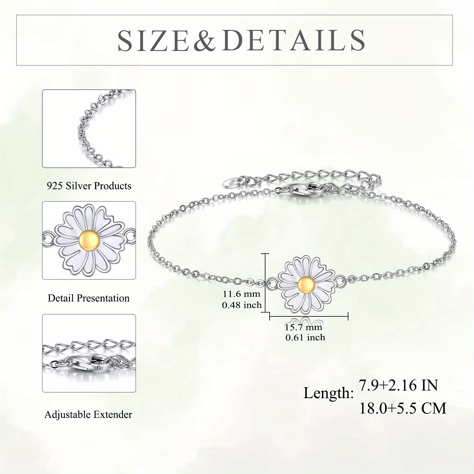 Daisy Bracelet 925 Sterling Silver Flower Jewelry